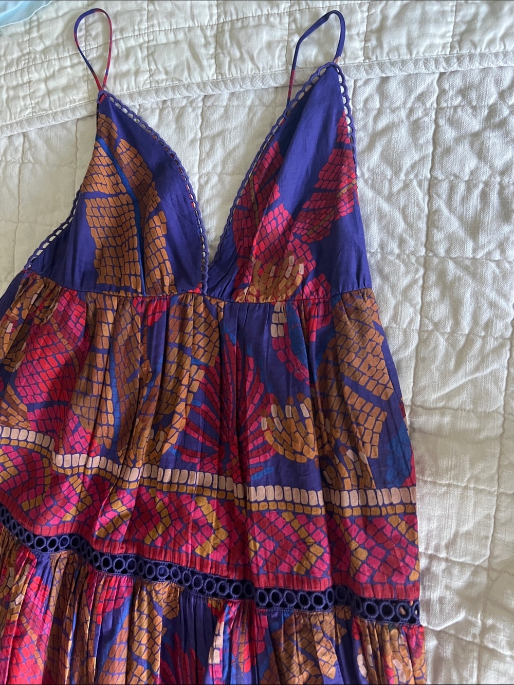 Farm Rio Forest Mosaic Blue Sleeveless Maxi Dress - Picture 2 of 10